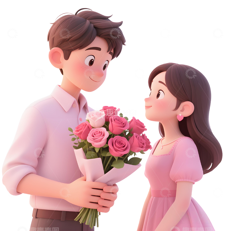 源文件下载【趣麦麦图】情人节卡通立体情侣元素