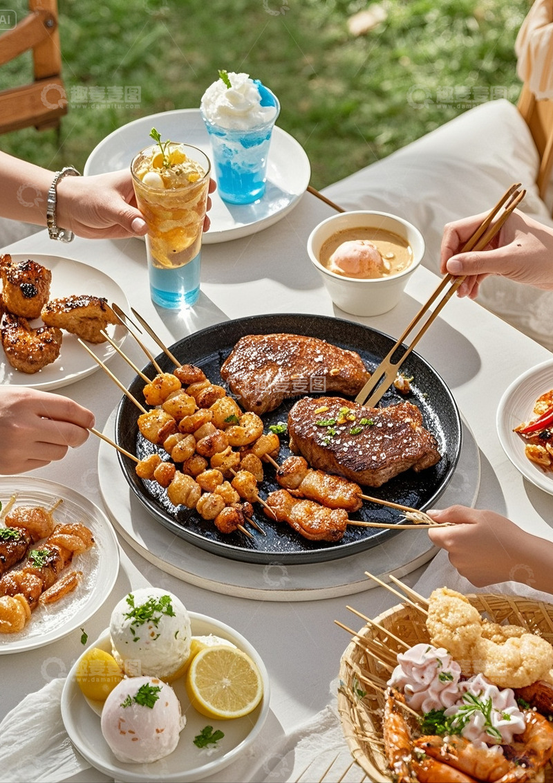 高清大图下载【趣麦麦图】夏天烧烤露营素材