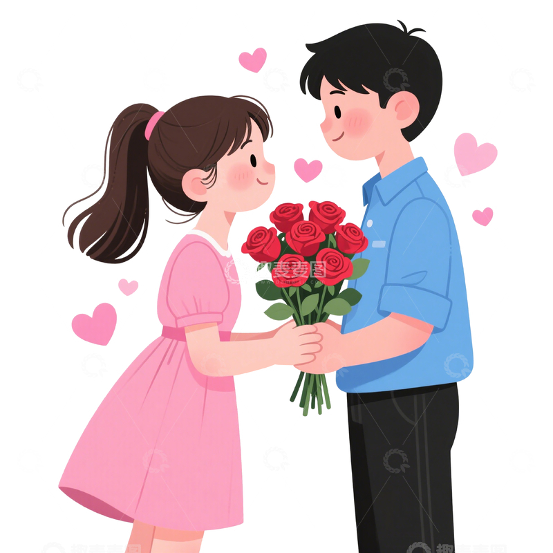 源文件下载【趣麦麦图】情人节卡通约会的情侣1