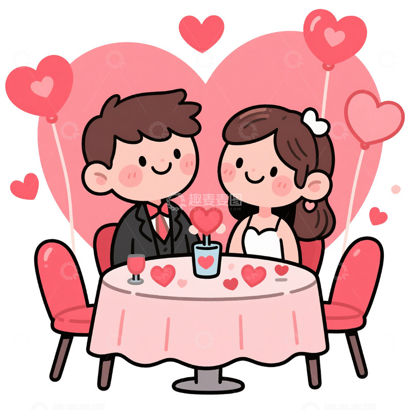 高清大图下载【趣麦麦图】情人节卡通约会的情侣6