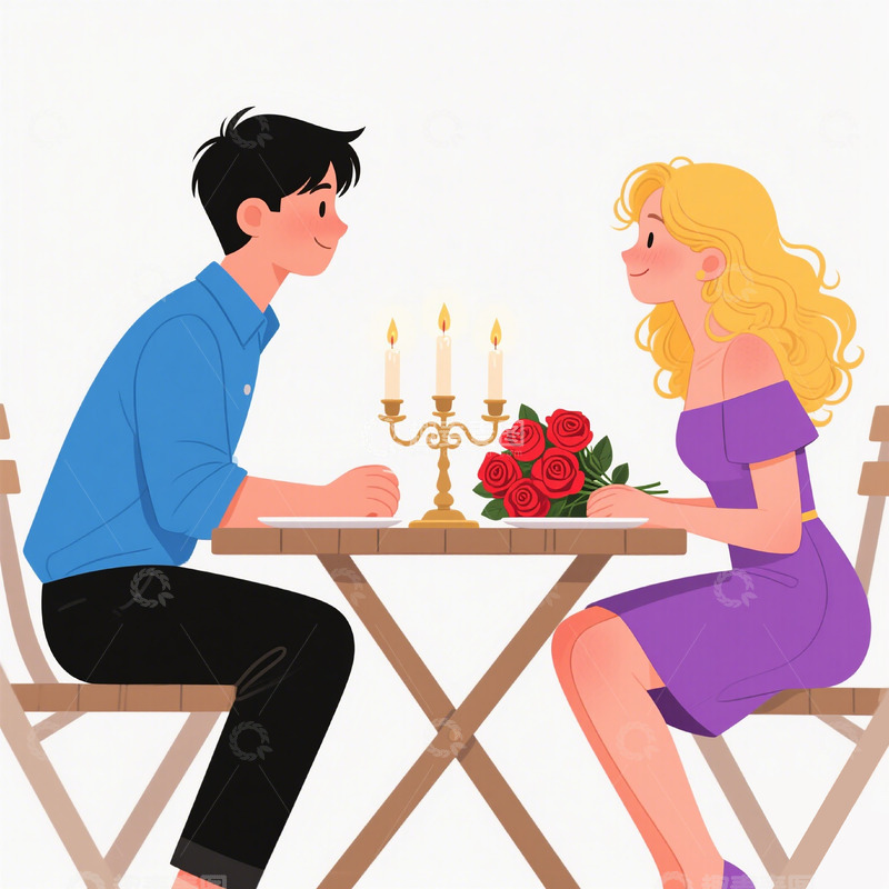 高清大图下载【趣麦麦图】情人节卡通约会的情侣8