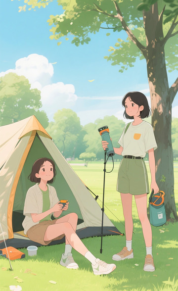 和闺蜜露营的女孩1