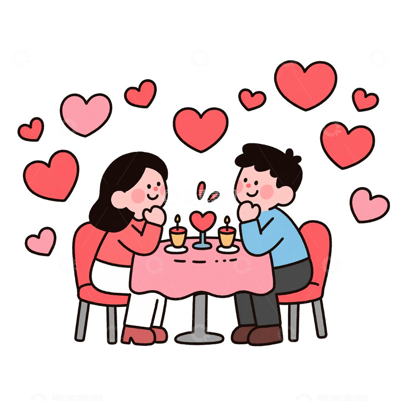 高清大图下载【趣麦麦图】情人节卡通约会的情侣7