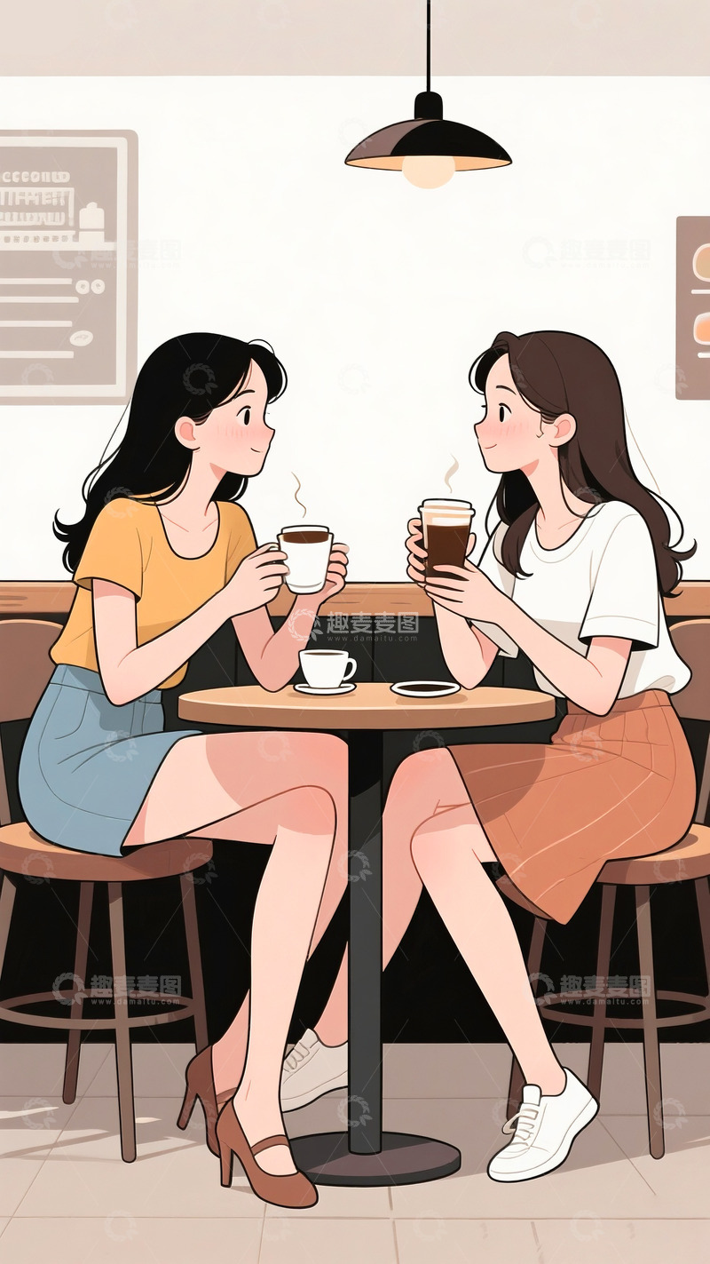 高清大图下载【趣麦麦图】女孩和闺蜜喝咖啡2