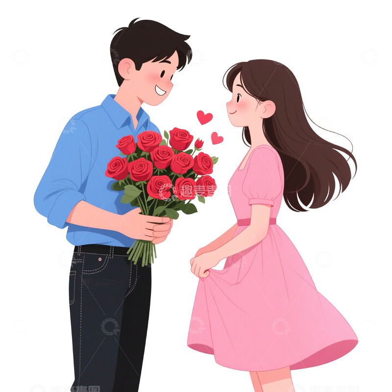 高清大图下载【趣麦麦图】情人节卡通约会的情侣3