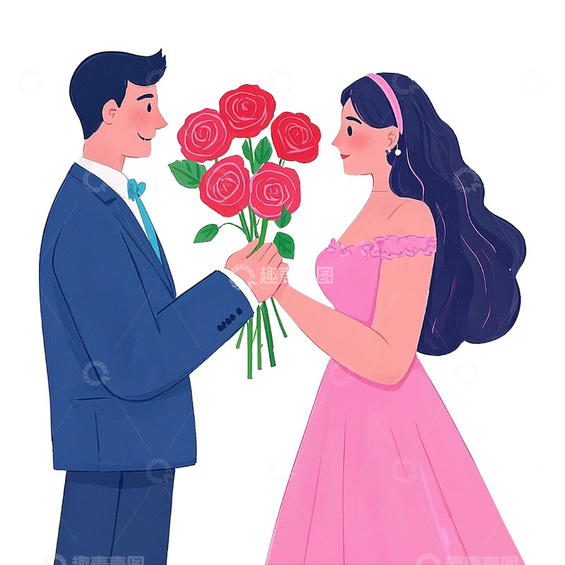 高清大图下载【趣麦麦图】情人节卡通约会的情侣2