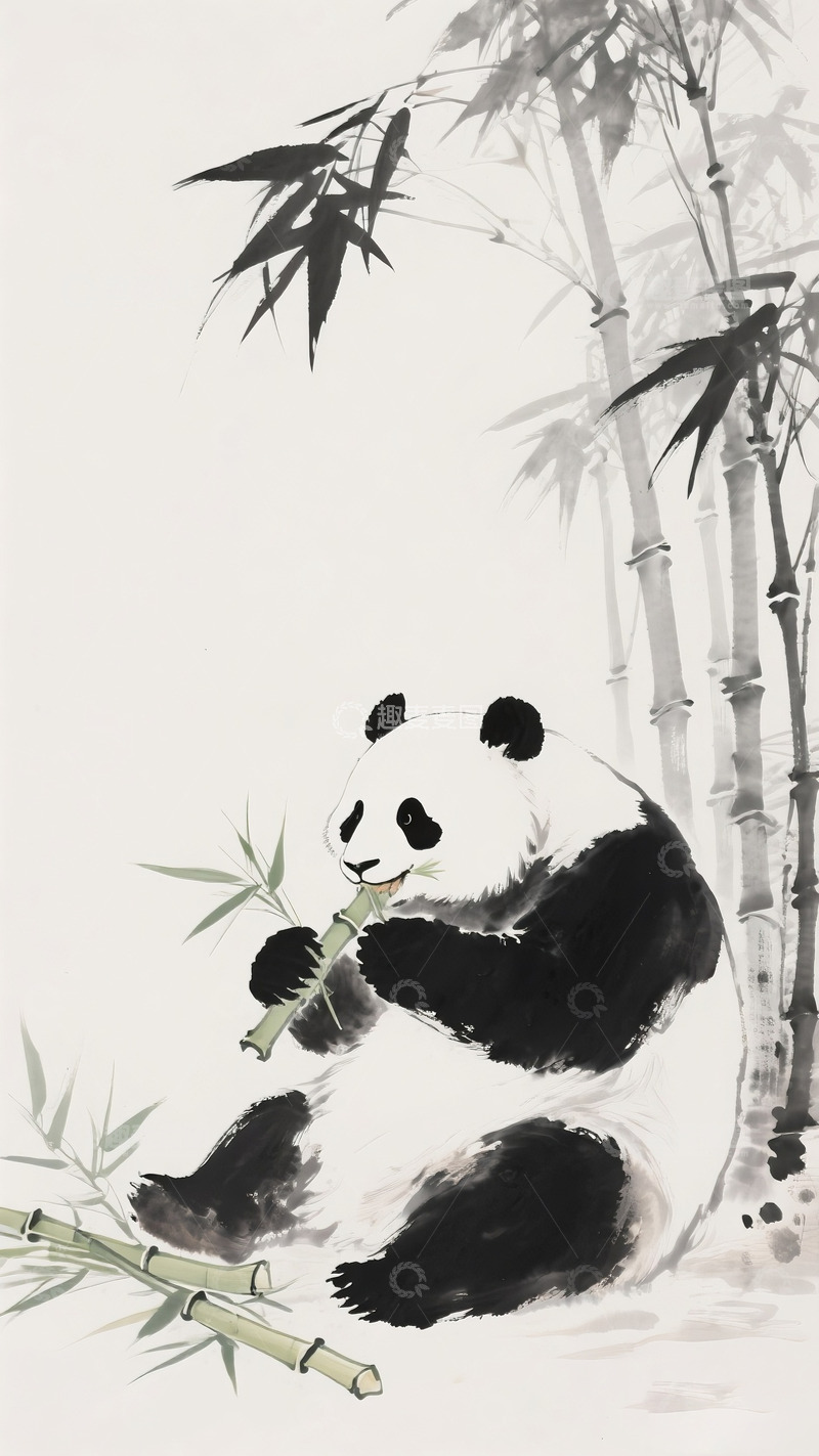 高清大图下载【趣麦麦图】水墨画大熊猫