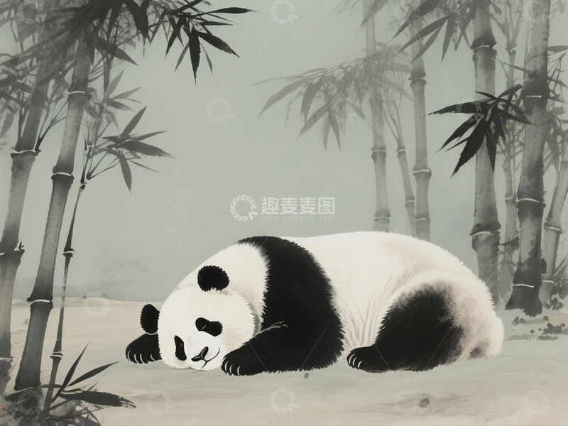 高清大图下载【趣麦麦图】水墨画大熊猫7