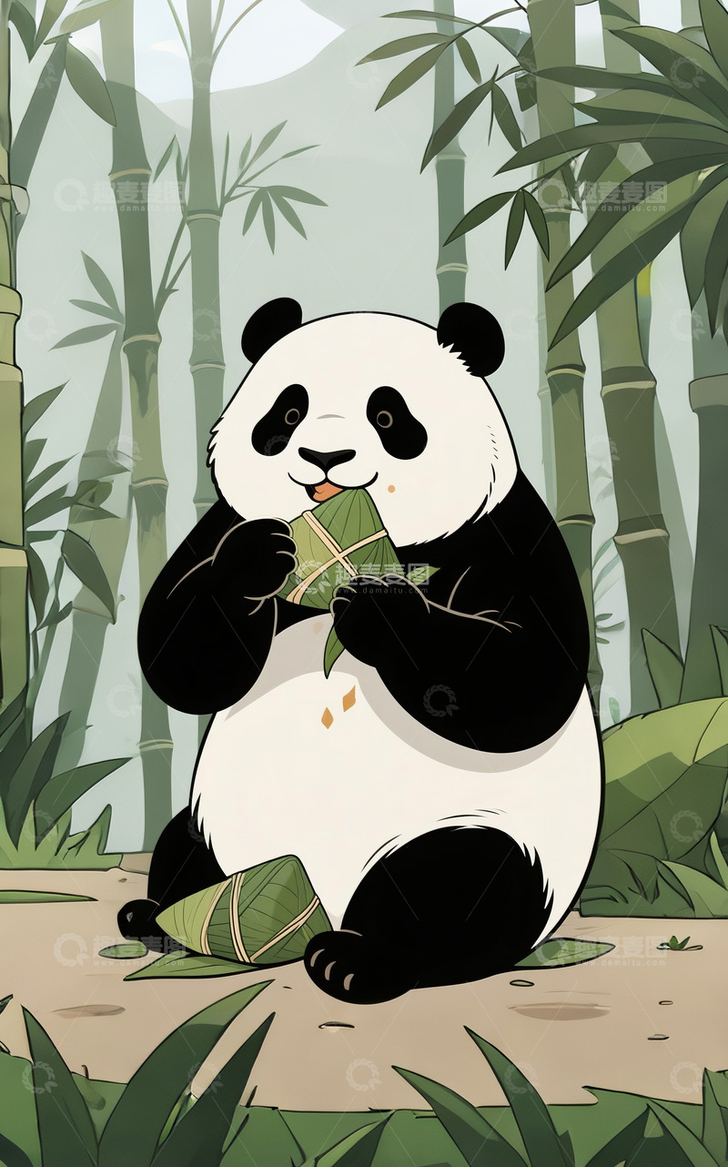 高清大图下载【趣麦麦图】大熊猫吃粽子5