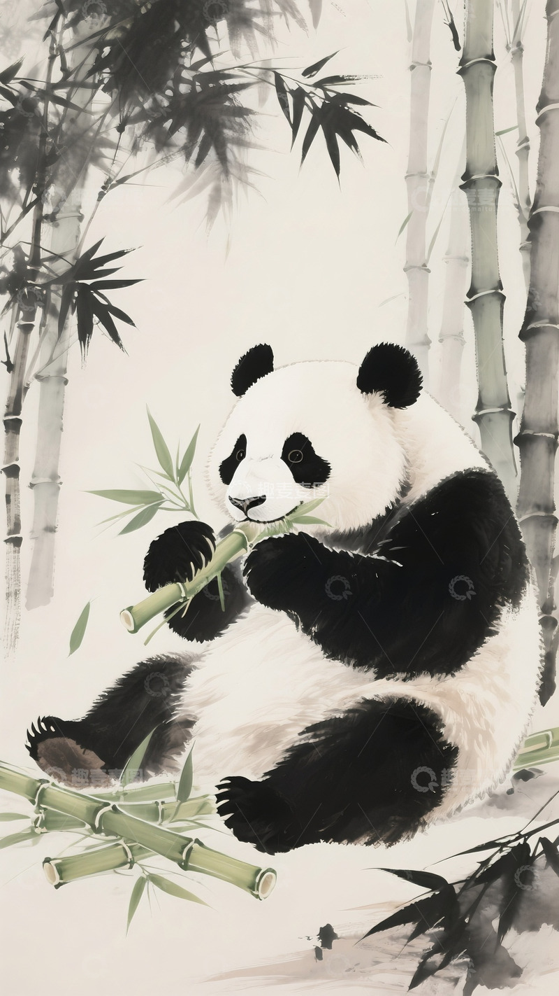 高清大图下载【趣麦麦图】水墨画大熊猫1