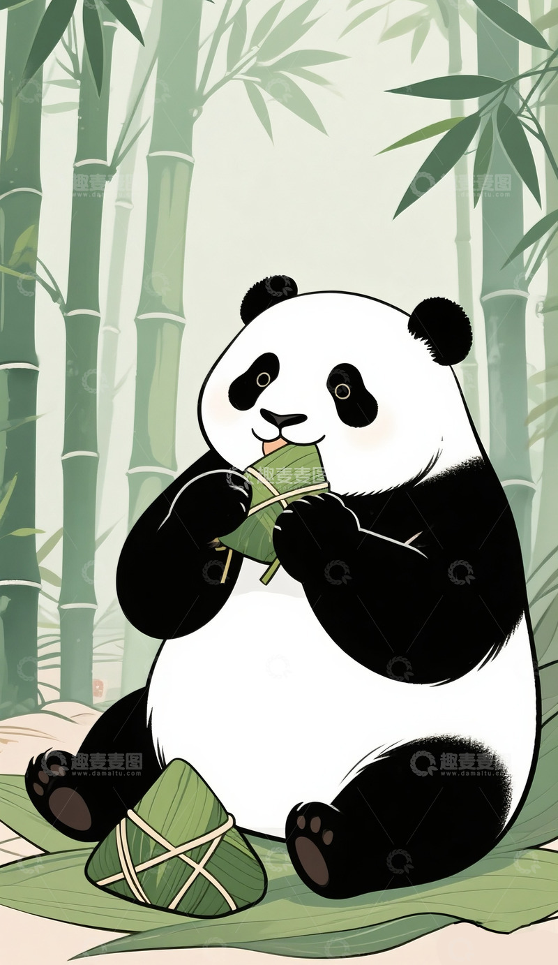 高清大图下载【趣麦麦图】大熊猫吃粽子6