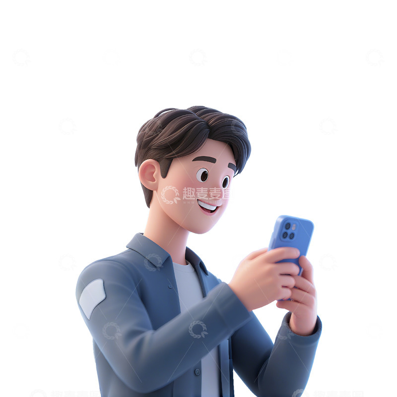 高清大图下载【趣麦麦图】3D立体看手机的人物插图