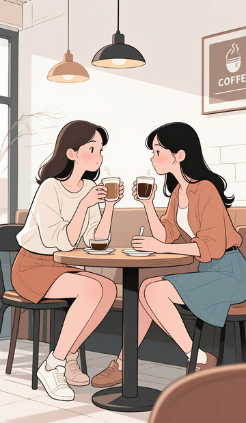 女孩和闺蜜喝咖啡