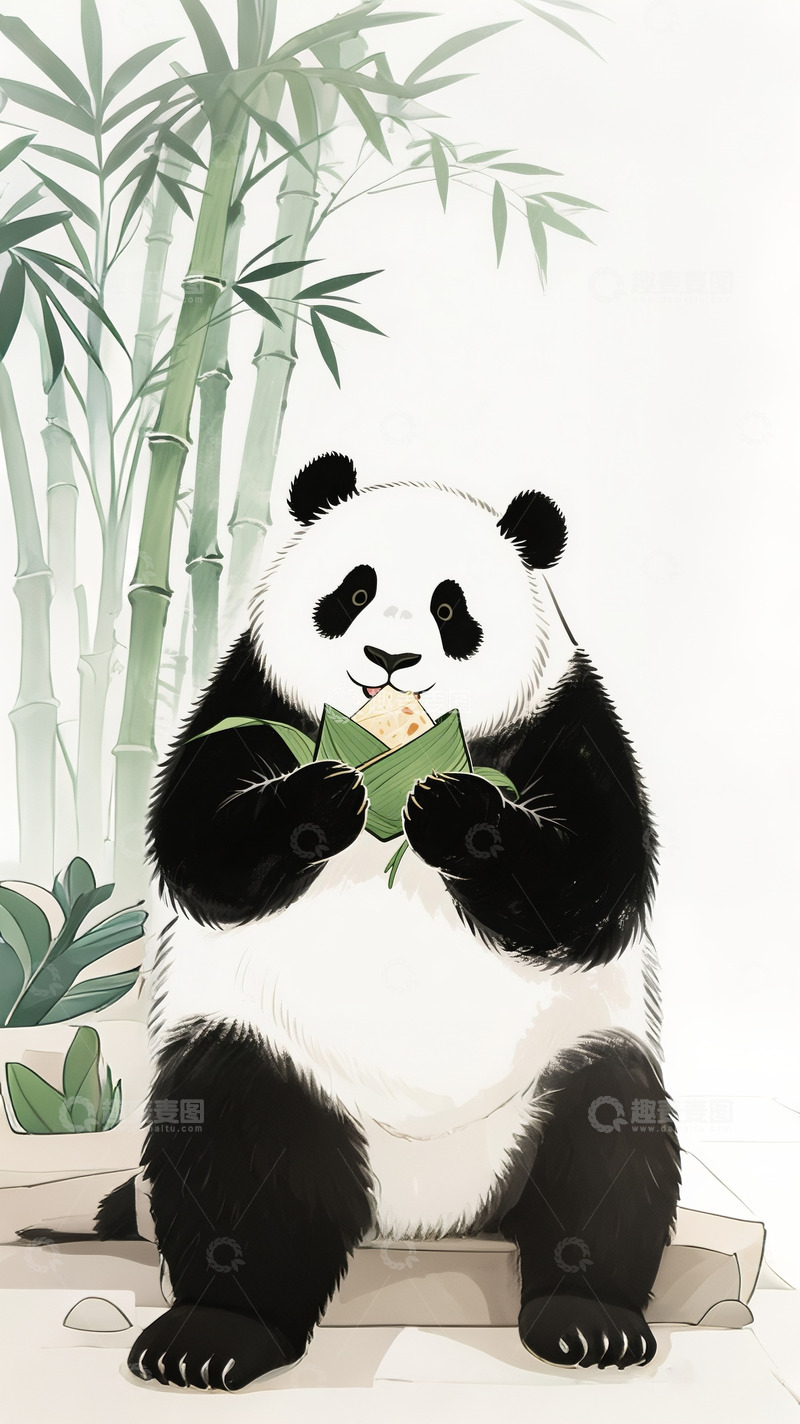 高清大图下载【趣麦麦图】大熊猫吃粽子7