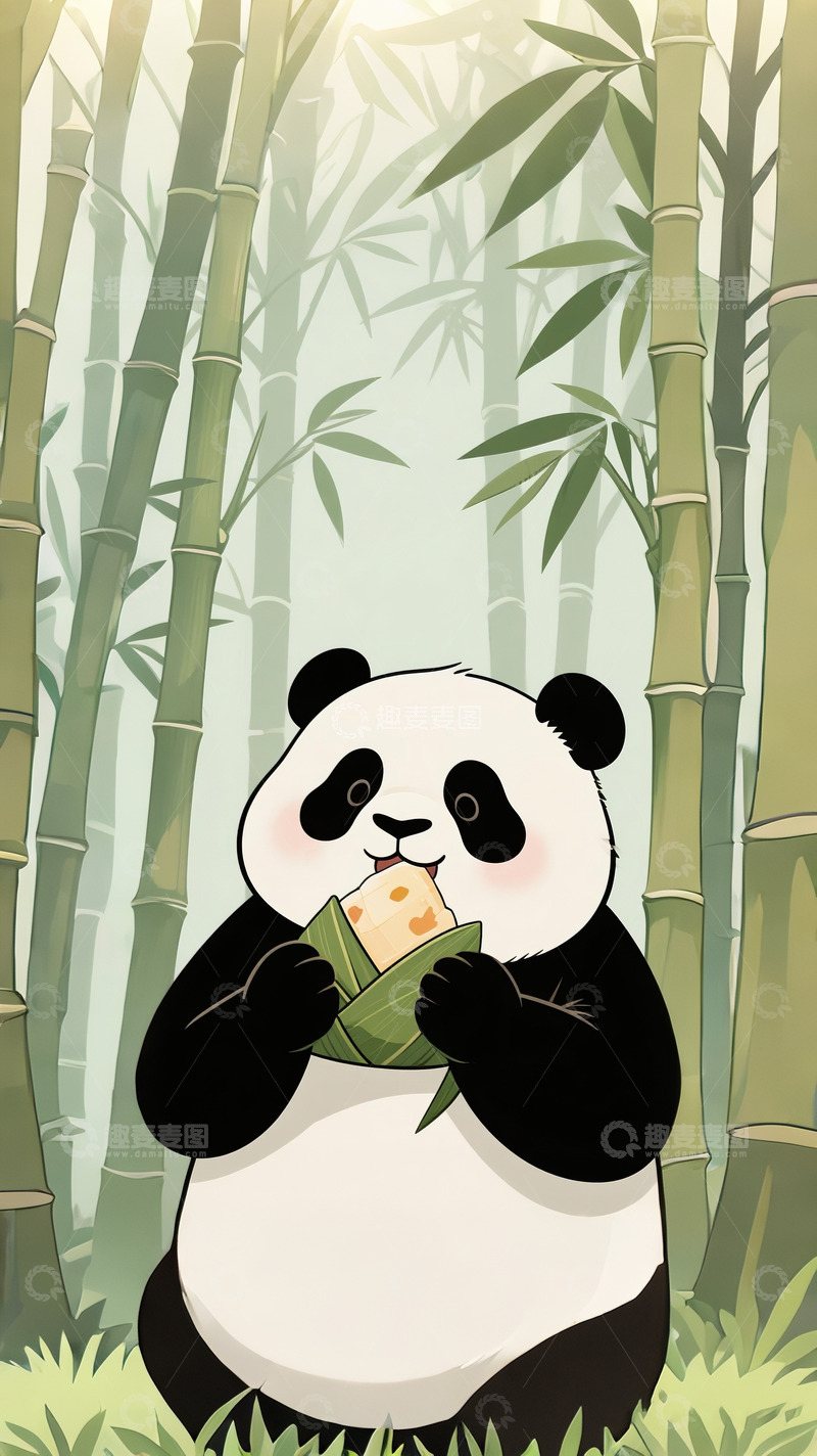 高清大图下载【趣麦麦图】大熊猫吃粽子4
