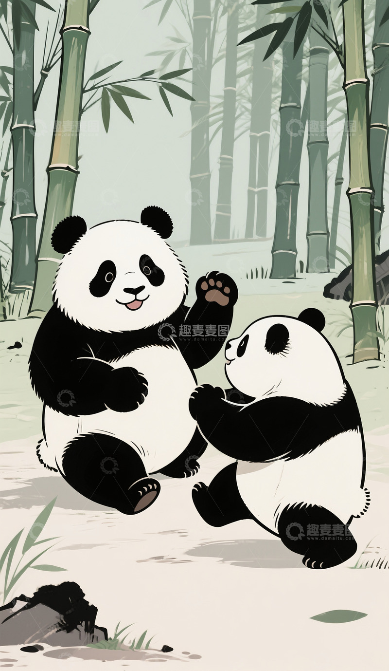 高清大图下载【趣麦麦图】玩耍的大熊猫1