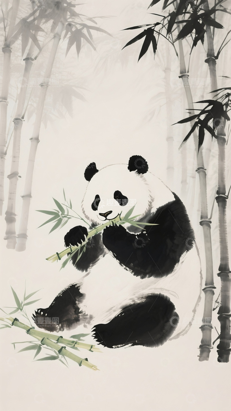 高清大图下载【趣麦麦图】水墨画大熊猫3
