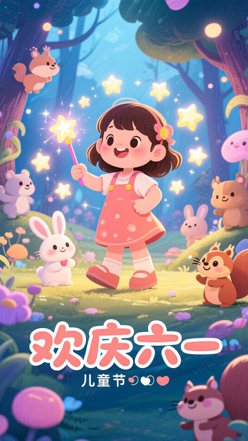 儿童节女孩星星动漫卡通温馨海报