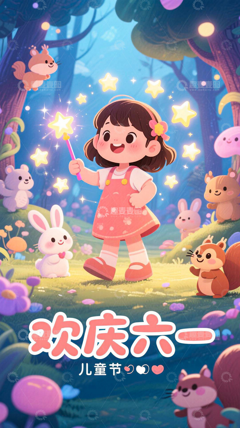 高清大图下载【趣麦麦图】儿童节女孩星星动漫卡通温馨海报