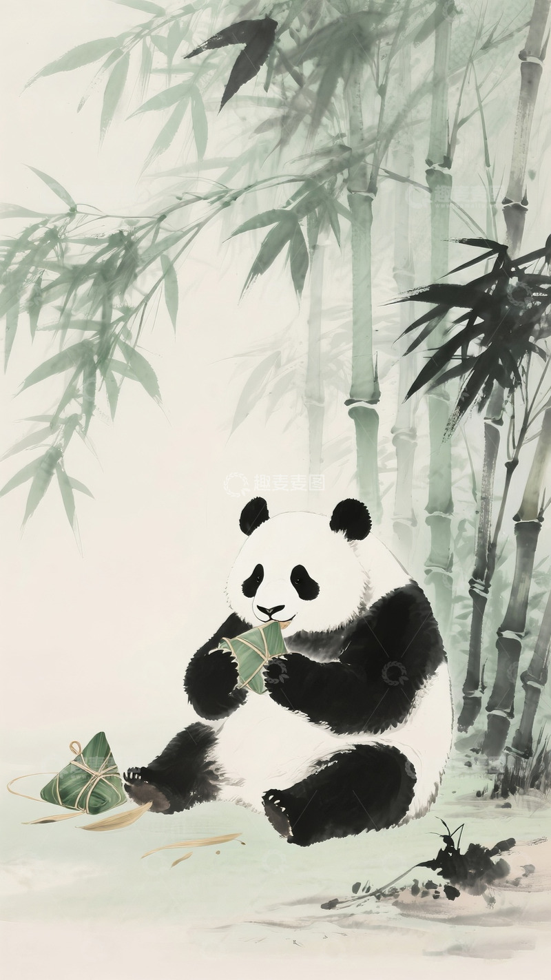 高清大图下载【趣麦麦图】大熊猫吃粽子2