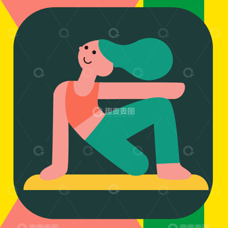 高清大图下载【趣麦麦图】瑜珈女孩卡通扁平抽象几何简约图片3