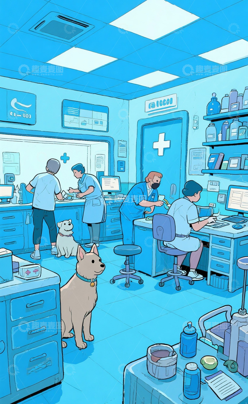 高清大图下载【趣麦麦图】忙碌的宠物医院