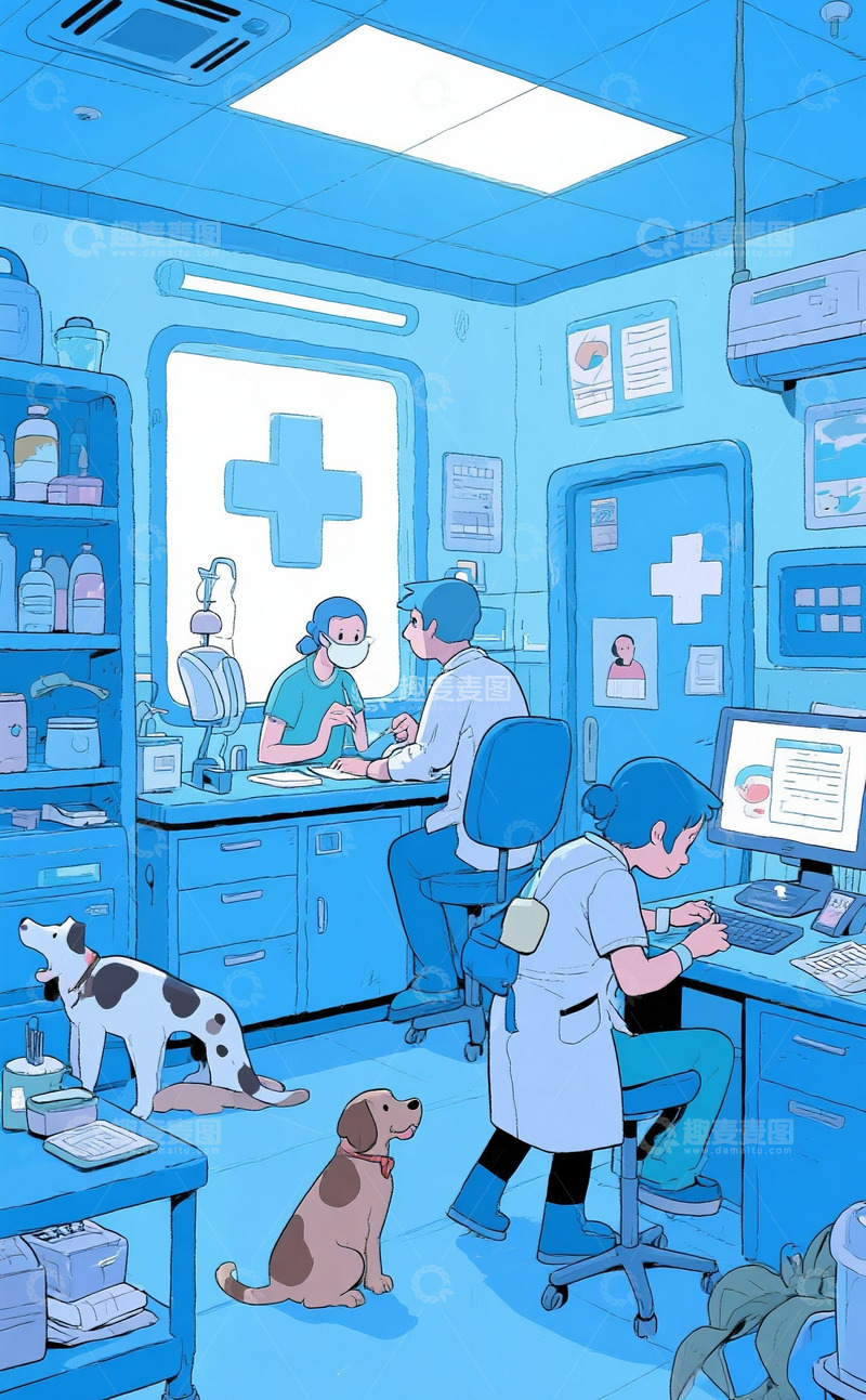 高清大图下载【趣麦麦图】忙碌的宠物医院1