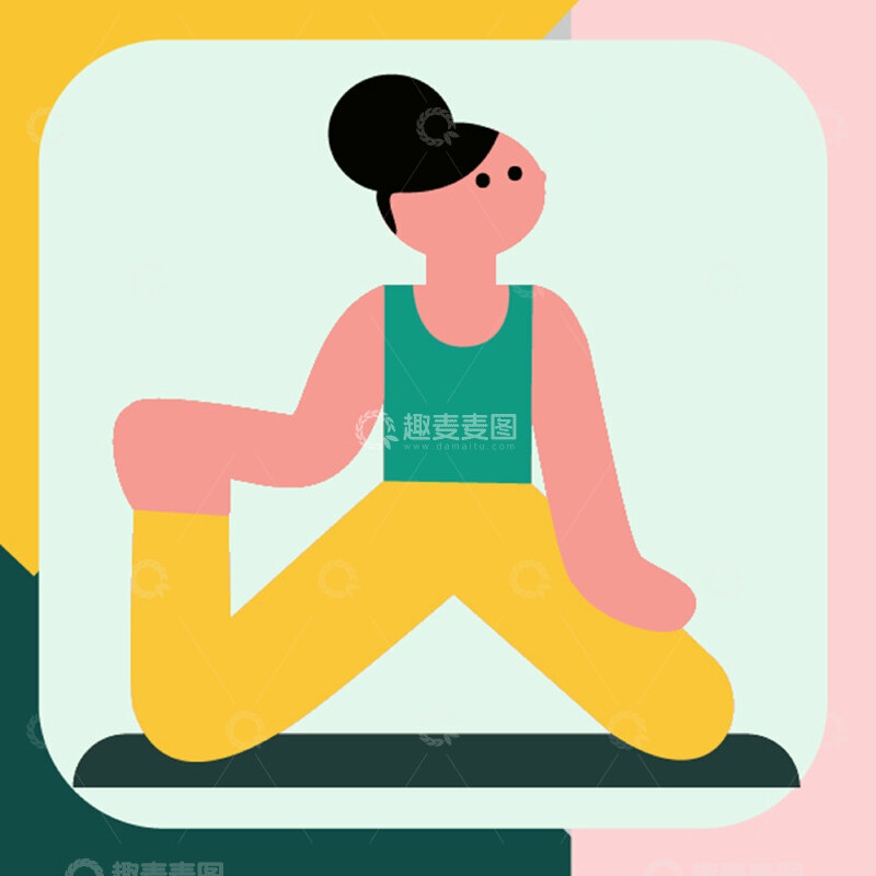 高清大图下载【趣麦麦图】瑜珈女孩卡通扁平抽象几何简约图片6