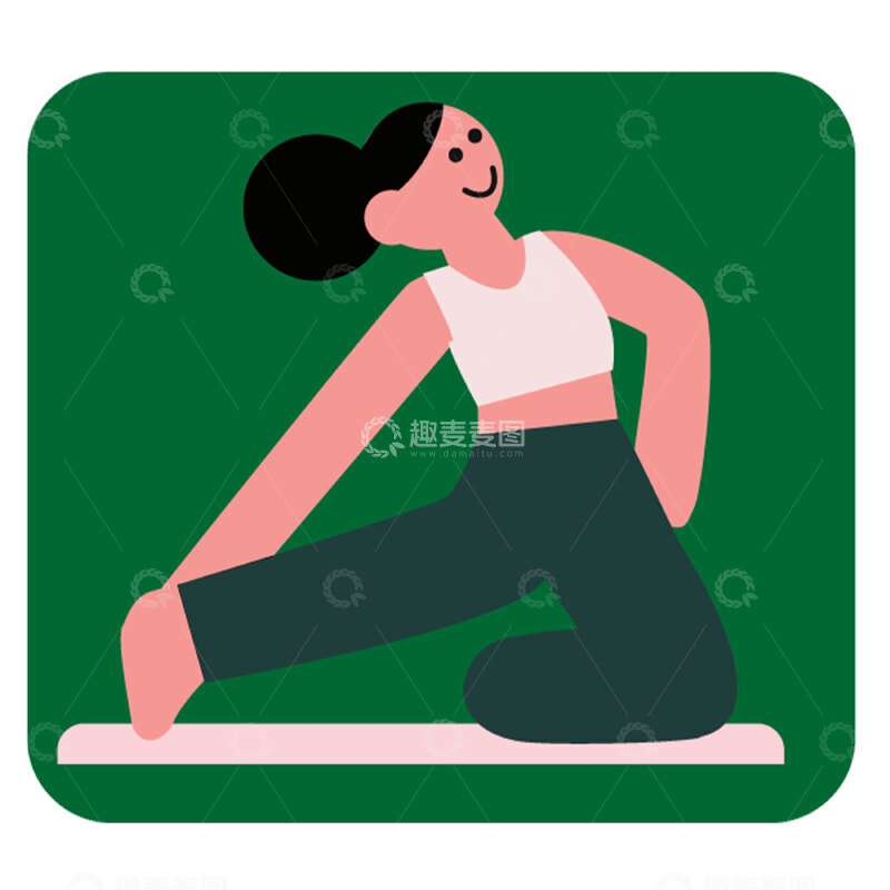 高清大图下载【趣麦麦图】瑜珈女孩卡通扁平抽象几何简约图片2