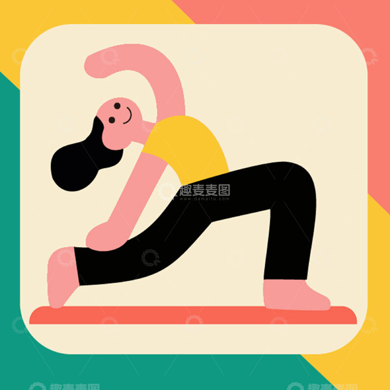 高清大图下载【趣麦麦图】瑜珈女孩卡通扁平抽象几何简约图片7