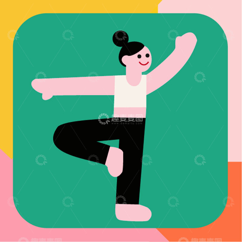 高清大图下载【趣麦麦图】瑜珈女孩卡通扁平抽象几何简约图片5