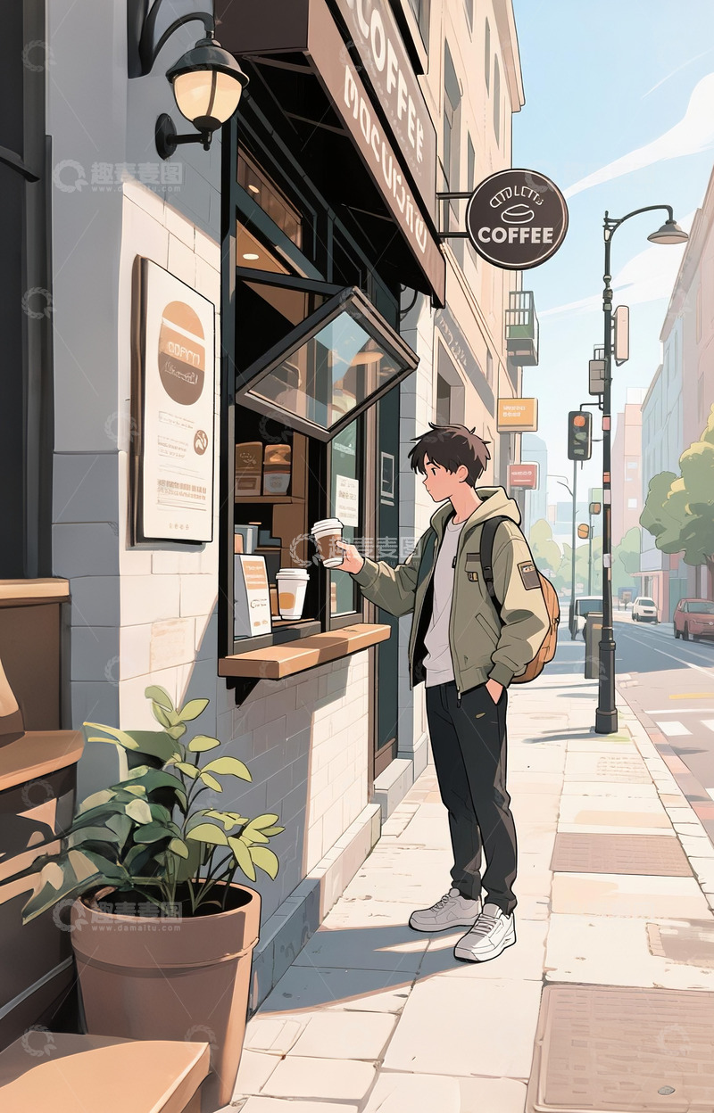 高清大图下载【趣麦麦图】喝咖啡的年轻人3