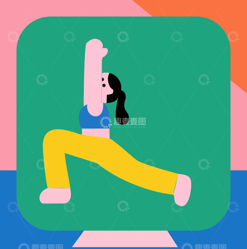 高清大图下载【趣麦麦图】瑜珈女孩卡通扁平抽象几何简约图片11