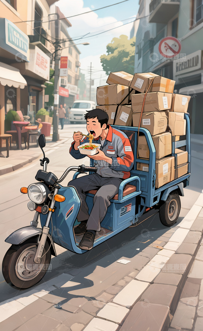 高清大图下载【趣麦麦图】勤奋的快递员1