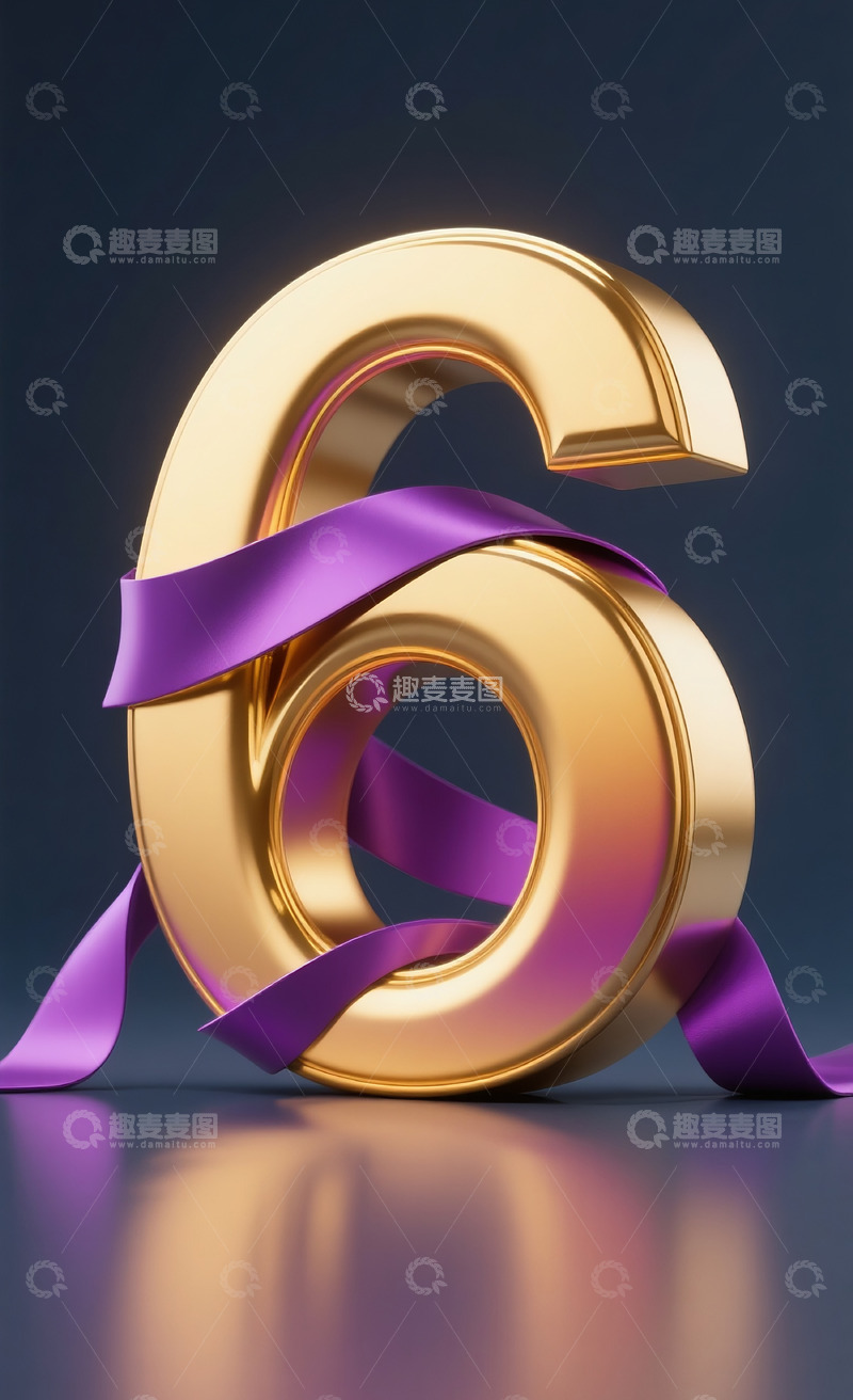 高清大图下载【趣麦麦图】丝带缠绕数字6