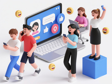 年轻人社交媒体互动交流网络生活场景插画2