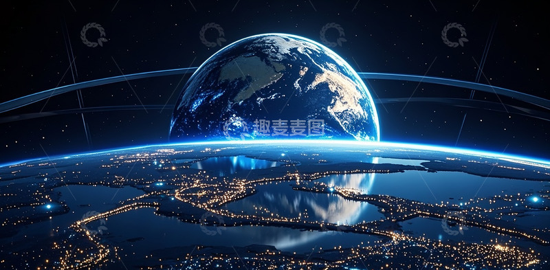 高清大图下载【趣麦麦图】-蓝色地球太空背景1