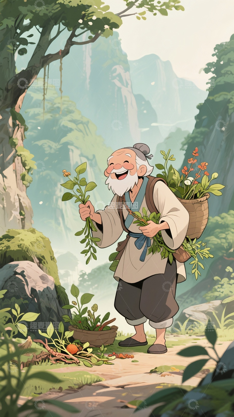 高清大图下载【趣麦麦图】采药老人