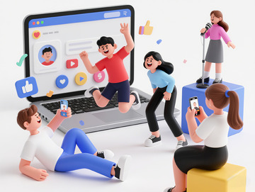 年轻人社交媒体互动交流网络生活场景插画1