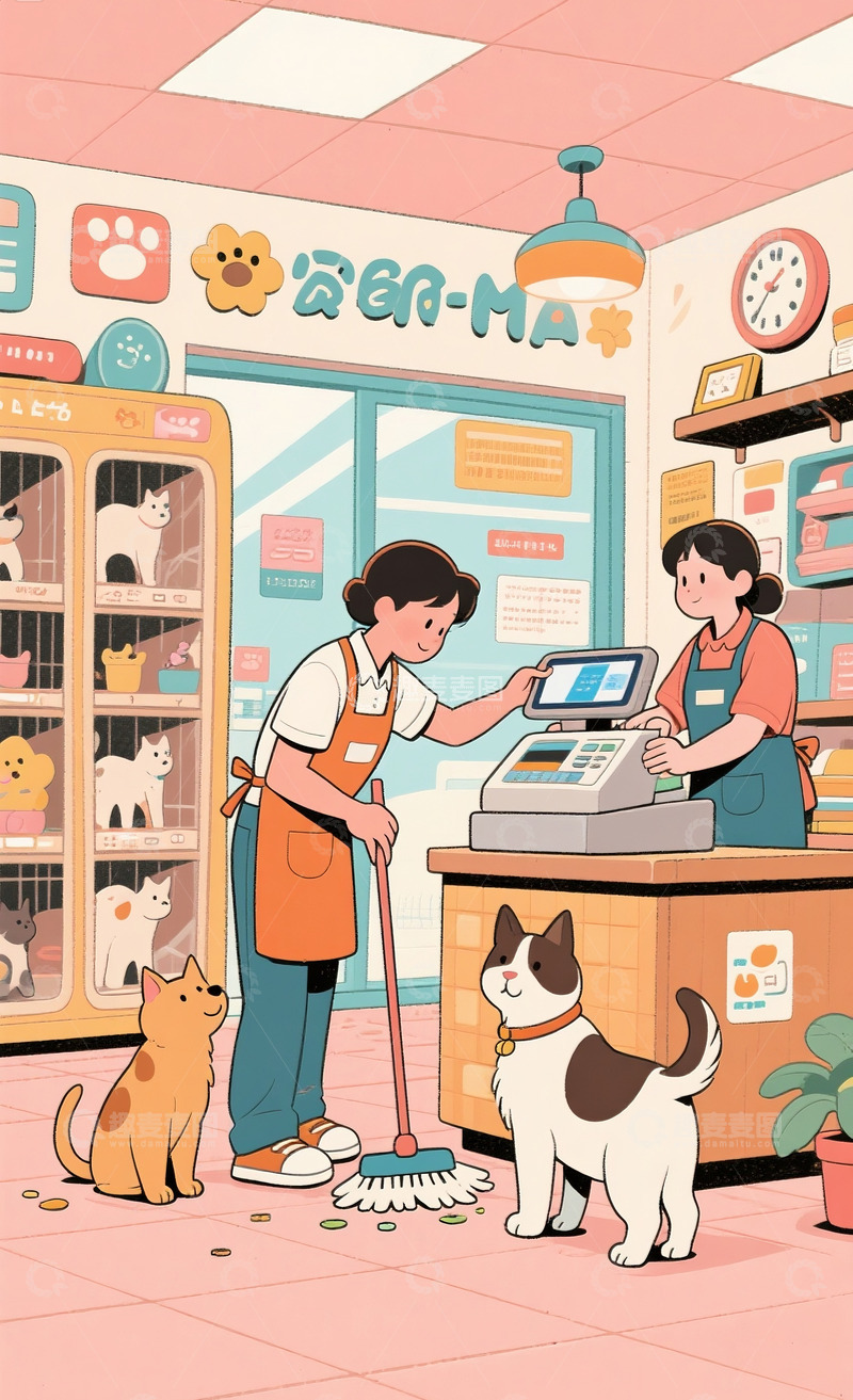 高清大图下载【趣麦麦图】勤奋的宠物店员12