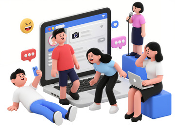 年轻人社交媒体互动交流网络生活场景插画3