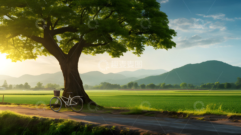 高清大图下载【趣麦麦图】乡村小路上的自行车3