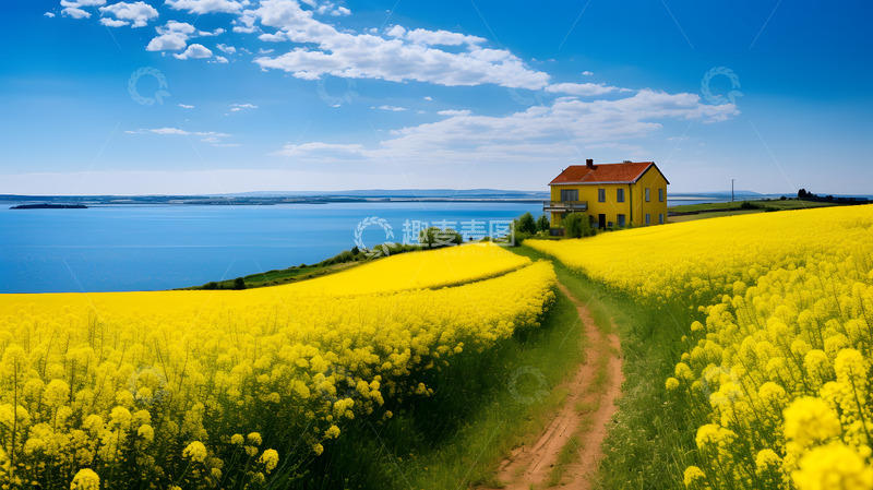 高清大图下载【趣麦麦图】海边的油菜花田2