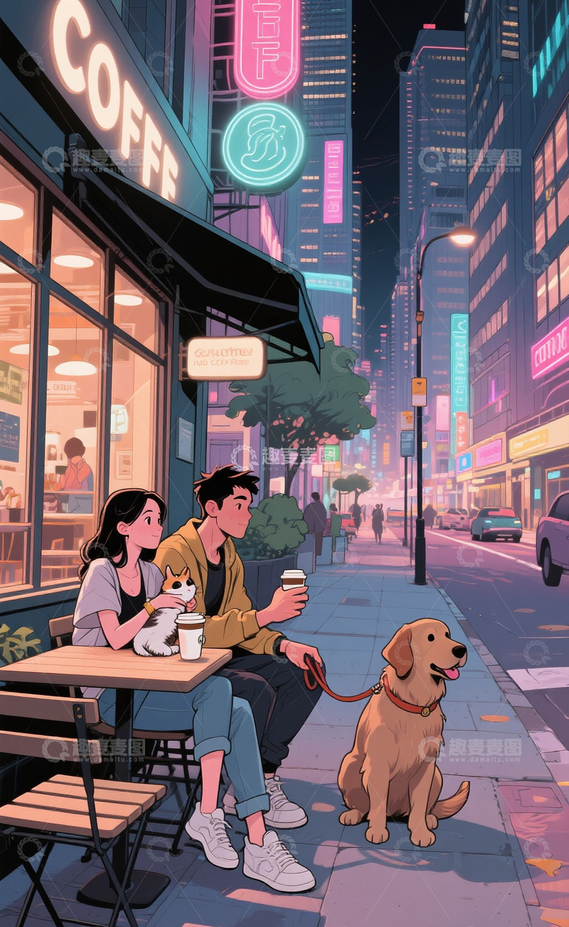 高清大图下载【趣麦麦图】喝咖啡的情侣1