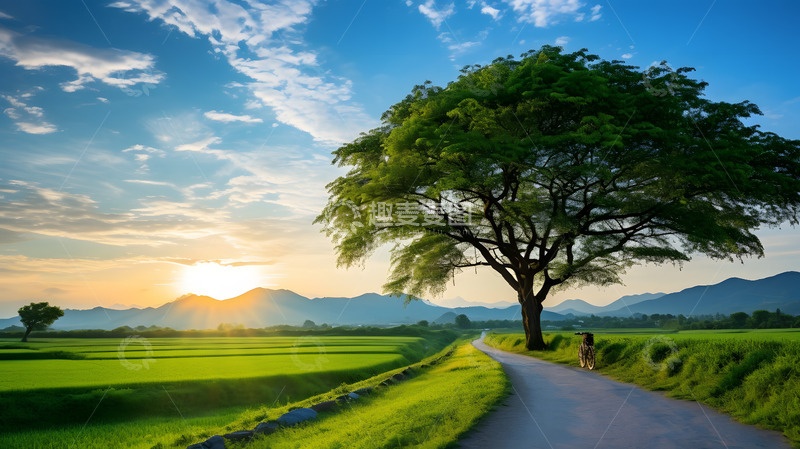高清大图下载【趣麦麦图】乡村小路上的自行车4