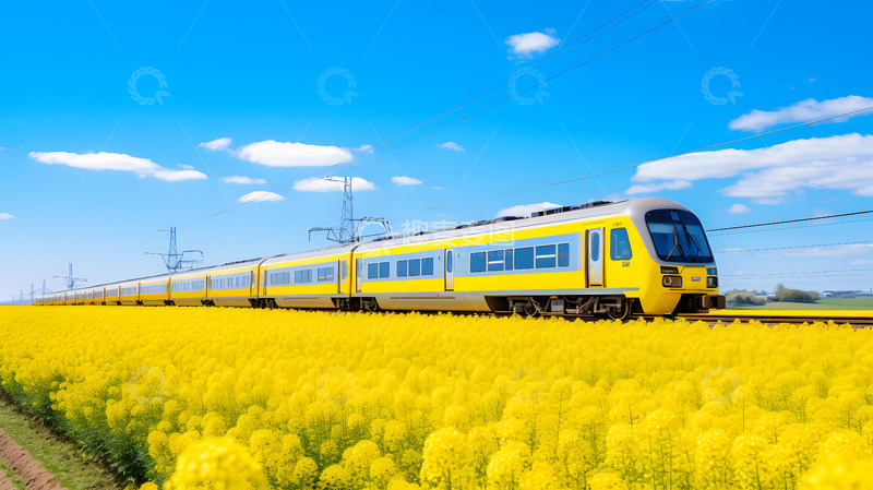 高清大图下载【趣麦麦图】驶过油菜花田的列车1
