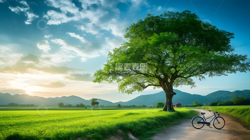 高清大图下载【趣麦麦图】乡村小路上的自行车