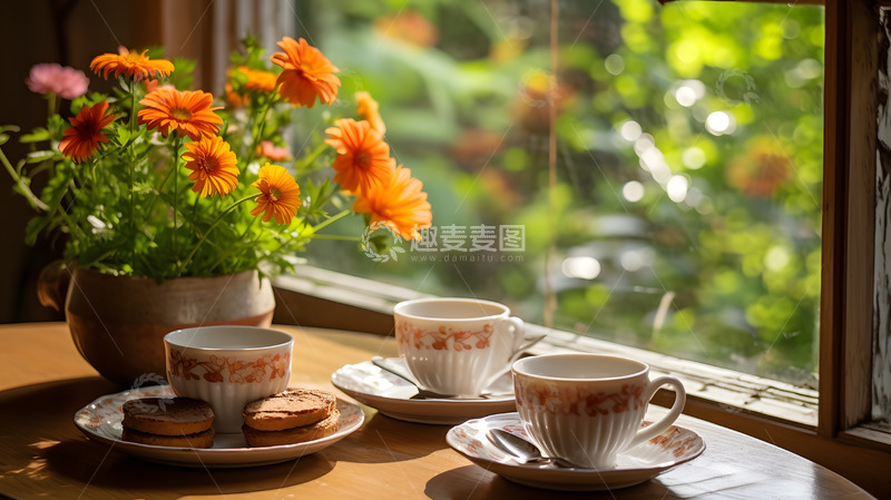 高清大图下载【趣麦麦图】花园里的下午茶4