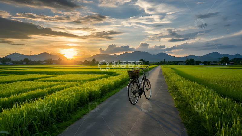 高清大图下载【趣麦麦图】乡村小路上的自行车2