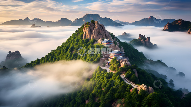 高清大图下载【趣麦麦图】高山上的中式建筑美景3